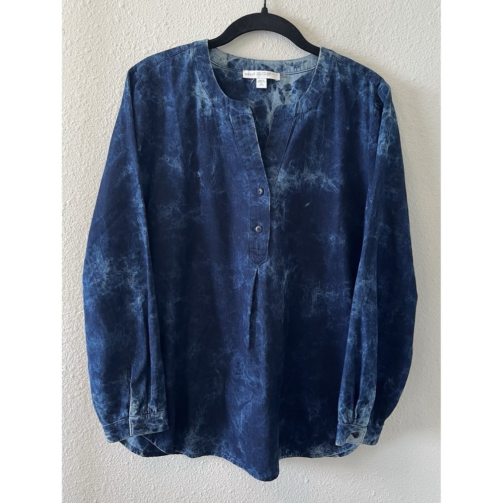 J. Jill Pure Jill Popover Tunic Medium Petite Blue Tie Dye Organic Cotton Artsy
